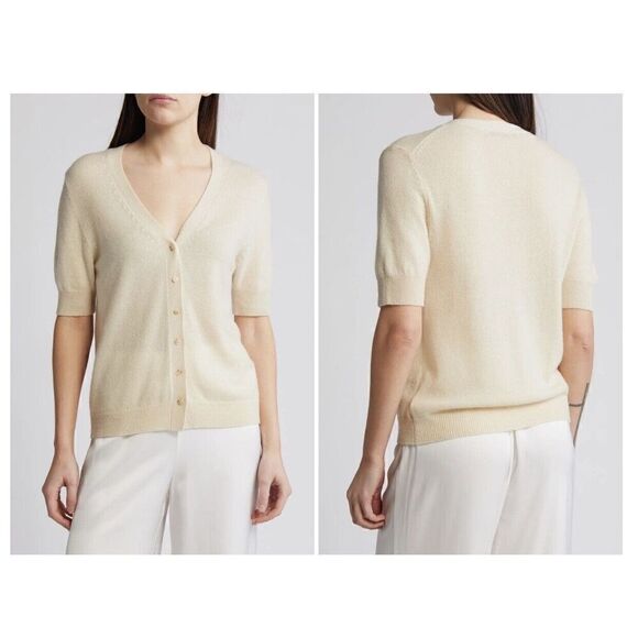 New $128 Sophie Rue Vela Short Sleeve Wool Cashmere Sweater Cardigan Size Medium - Picture 2 of 4